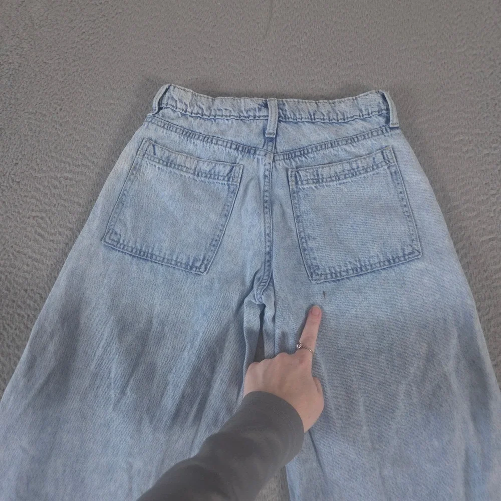 Gap Jeans Girls 16 Light Wash Baggy Wide Leg Utility Denim Patch Pockets Skater